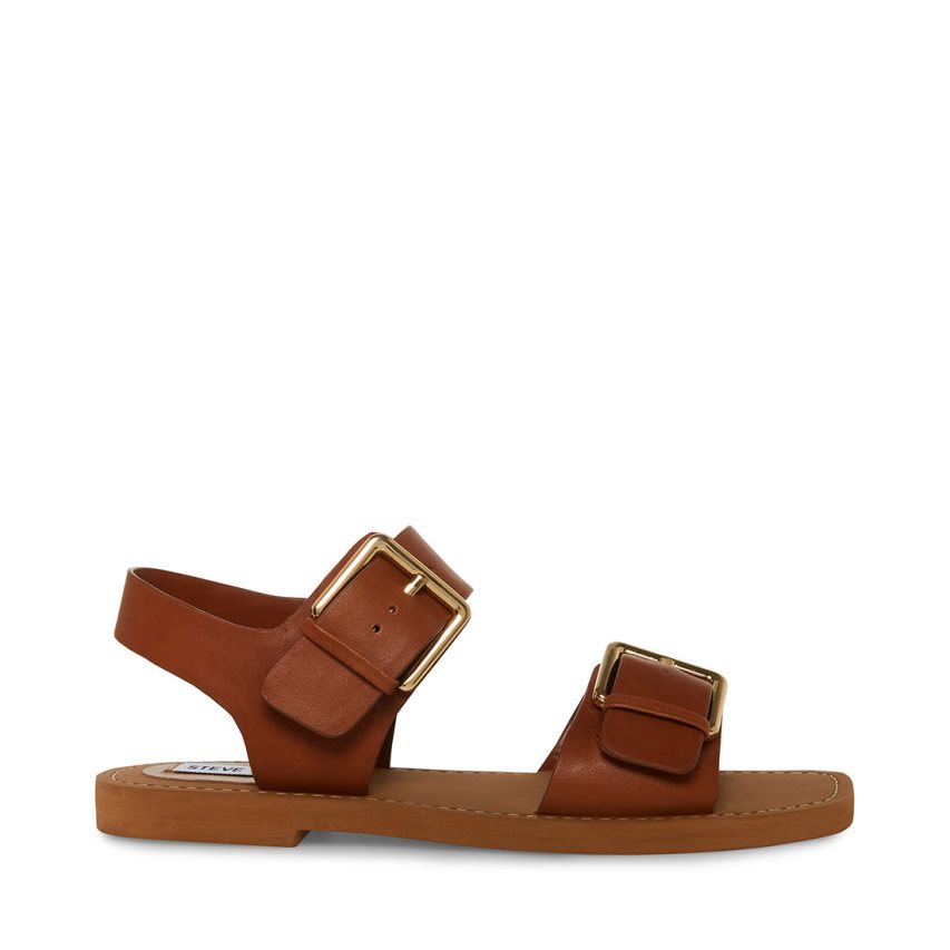 Sandalias Planas Steve Madden Santo Cuero Mujer Marrones | ES PN4160